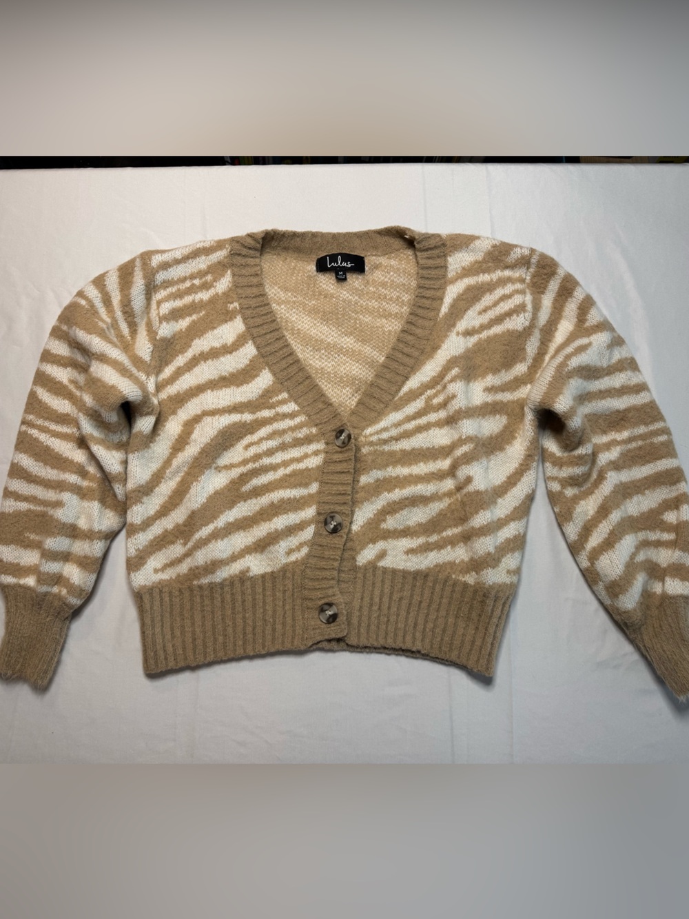 Lulu's Tan & Cream Zebra-Print Cropped Sweater